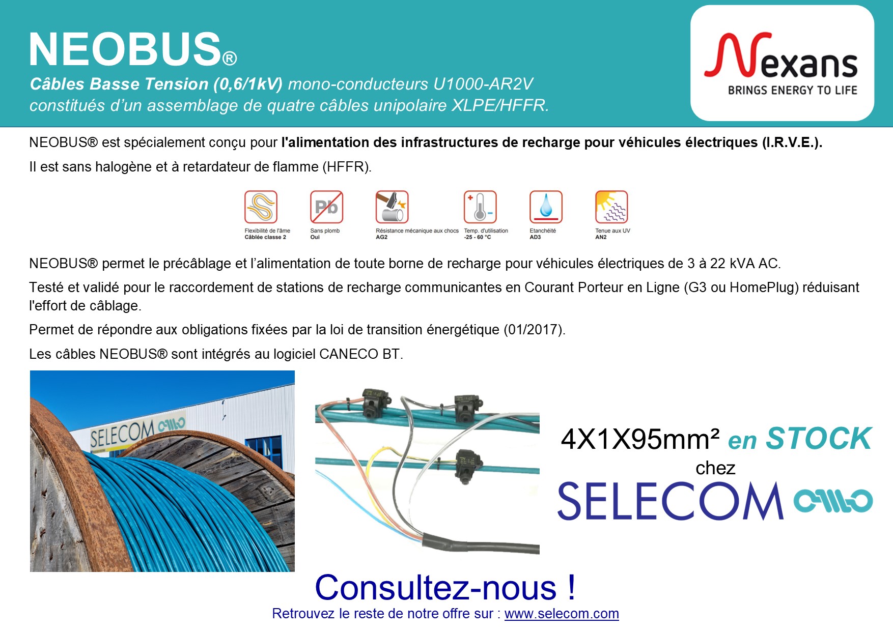 Câble Neobus 4x1x95mm² en stock chez SELECOM.