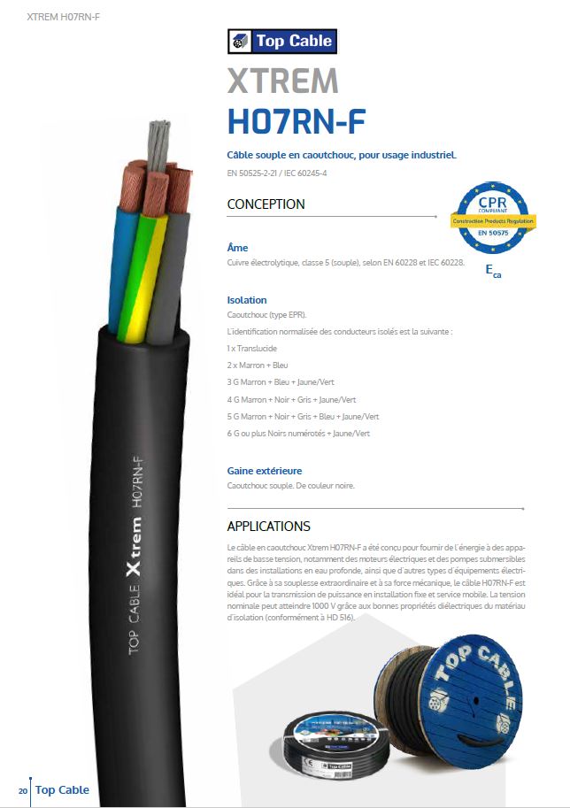 HO7RNF - Cable souple cuivre en stock - industriel - agricole - puissance